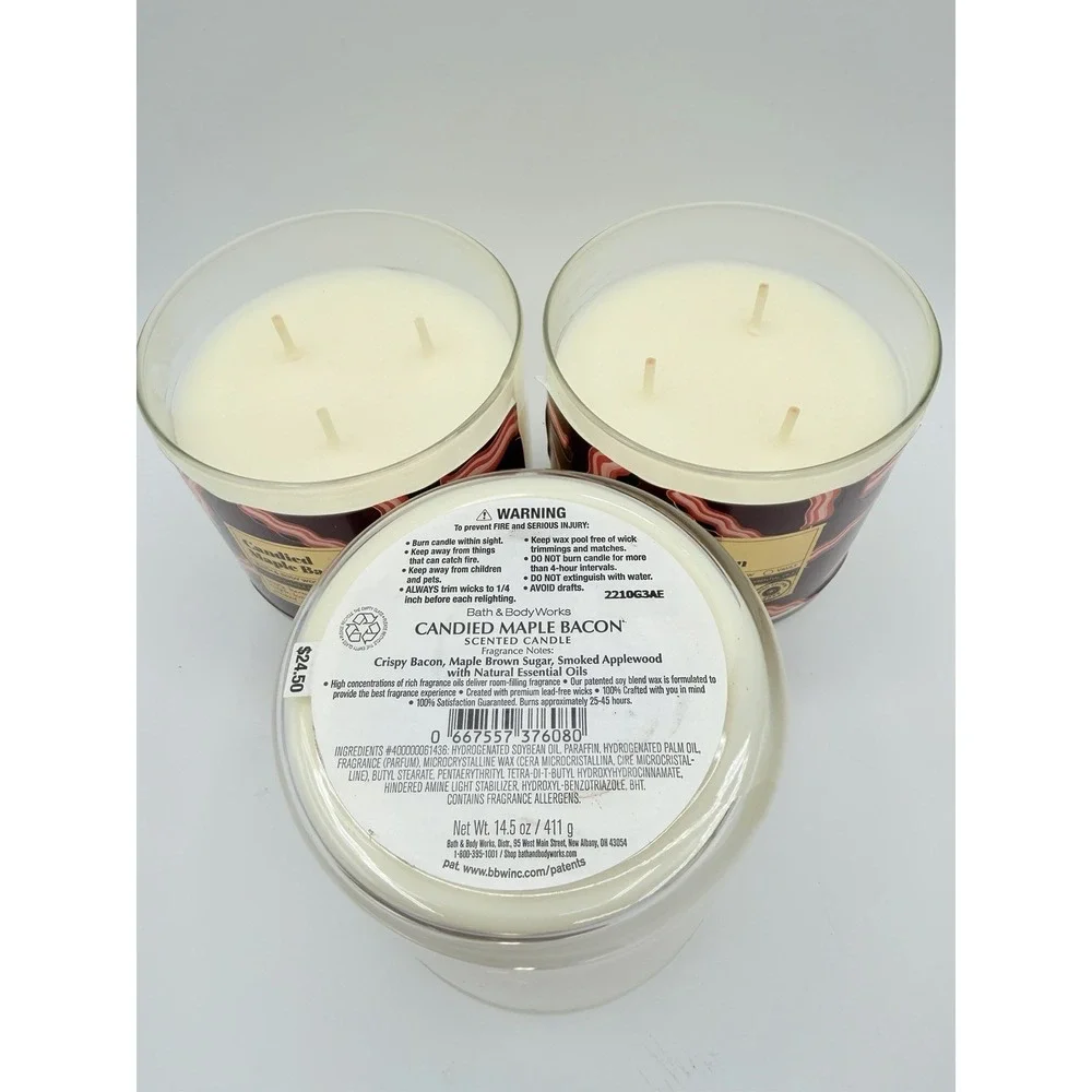 (3) Bath & Body Works CANDIED MAPLE BACON Candles 14.5 oz 3-Wick LE - Picture 4 of 6